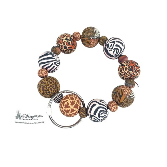 Disney Animal Print Beaded Keychain Bracelet Safari Inspired Beads & Keyring - Picture 5 of 6